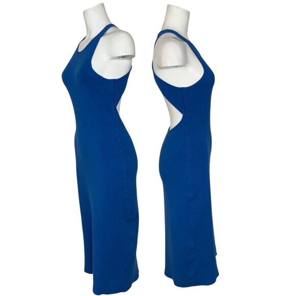 House Of Harlow 1969 Lux Essentials Knit Tank Dress M Blue Cutout Midi Bodycon - Picture 2 of 11